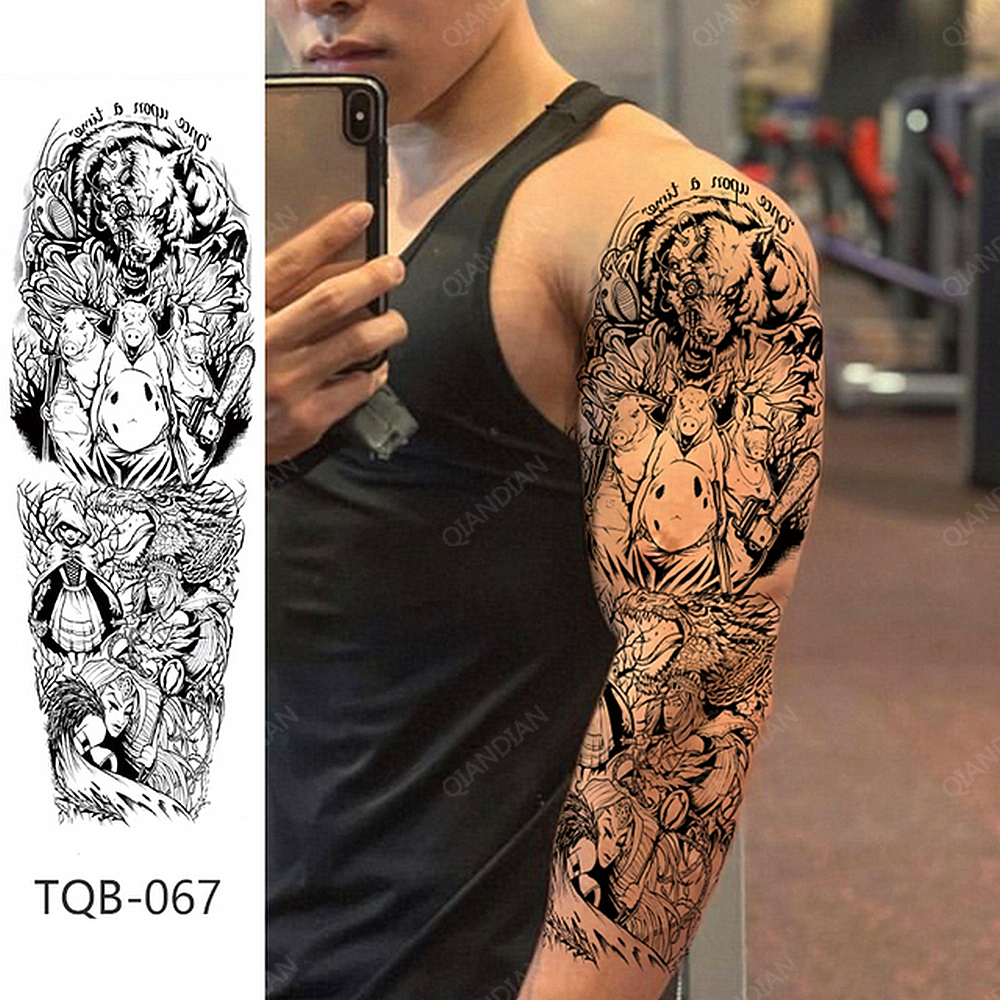 1Pc Men Full Arm Waterproof Temporary Tattoos Stickers Arm Cool Art Big