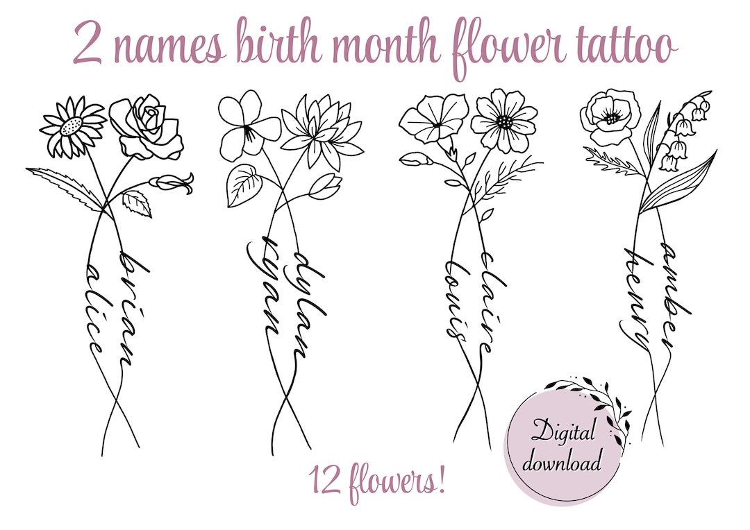 2 Birth Month Flowers Tattoo Part 2 Couple Family Etsy