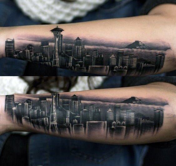 30 Seattle Skyline Tattoo Designs For Men City Ink Ideas Skyline