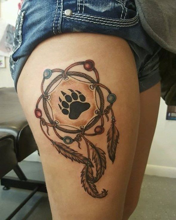 30 Stunningly Dreamcatcher Tattoo On Thigh