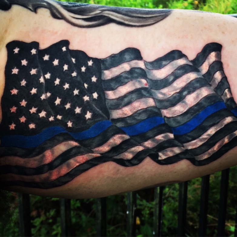 35 Thin Blue Line Flag Tattoo Forearm Ellamaejax