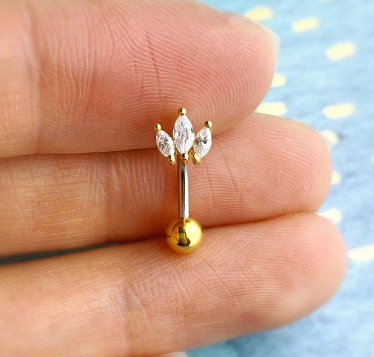 3Cz Crown Belly Button Ring Floating Navel Ring Dainty Belly Etsy