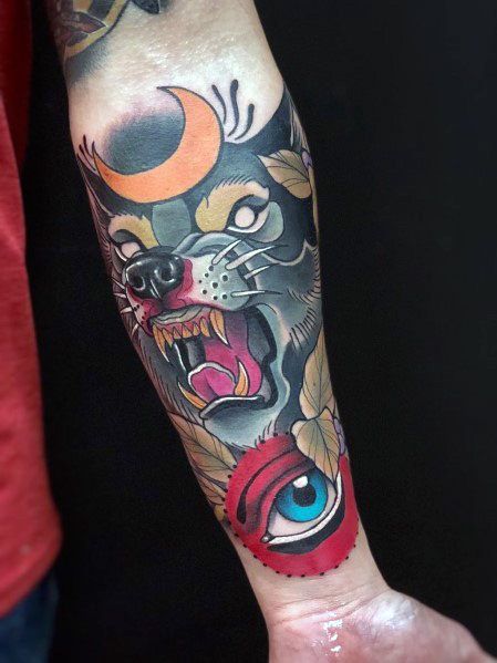 40 Neo Traditional Wolf Tattoo Ideas For Men Wild Designs