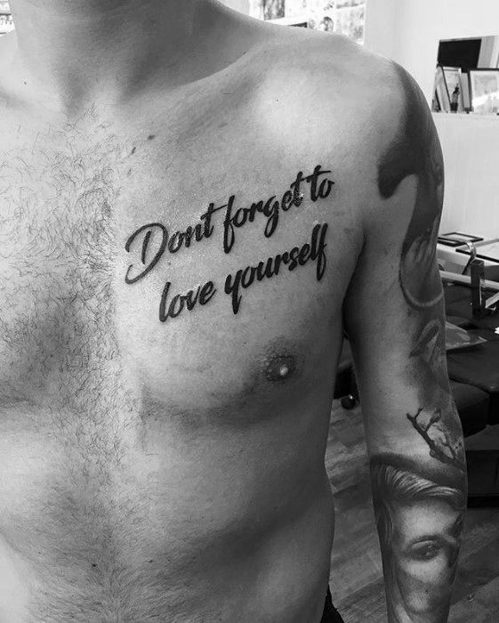 50 Chest Quote Tattoo Designs For Men Phrase Ink Ideas