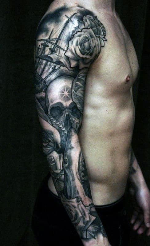 50 Skull Sleeve Tattoos For Men Masculine Design Ideas Skull Sleeve