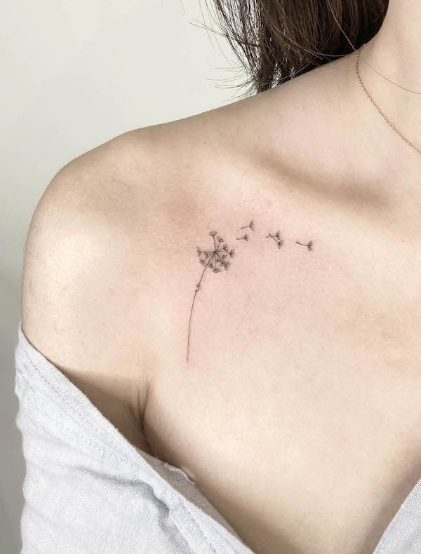 56 Gorgeous Collarbone Tattoos For Women Our Mindful Life Dandelion