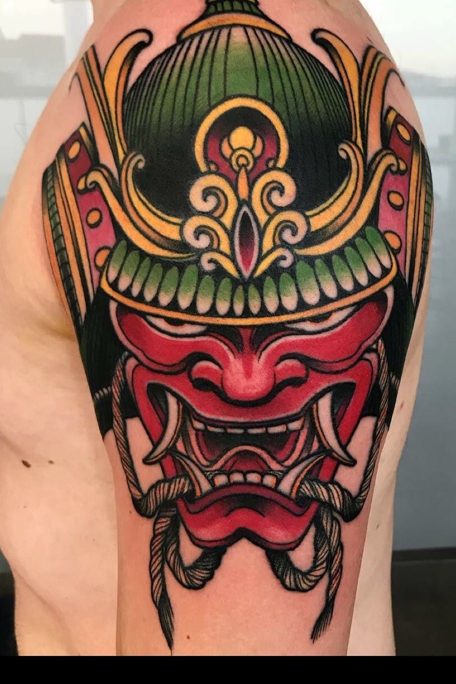 90 Japanese Samurai Mask Tattoo Designs For Men Samurai Maske Tattoo