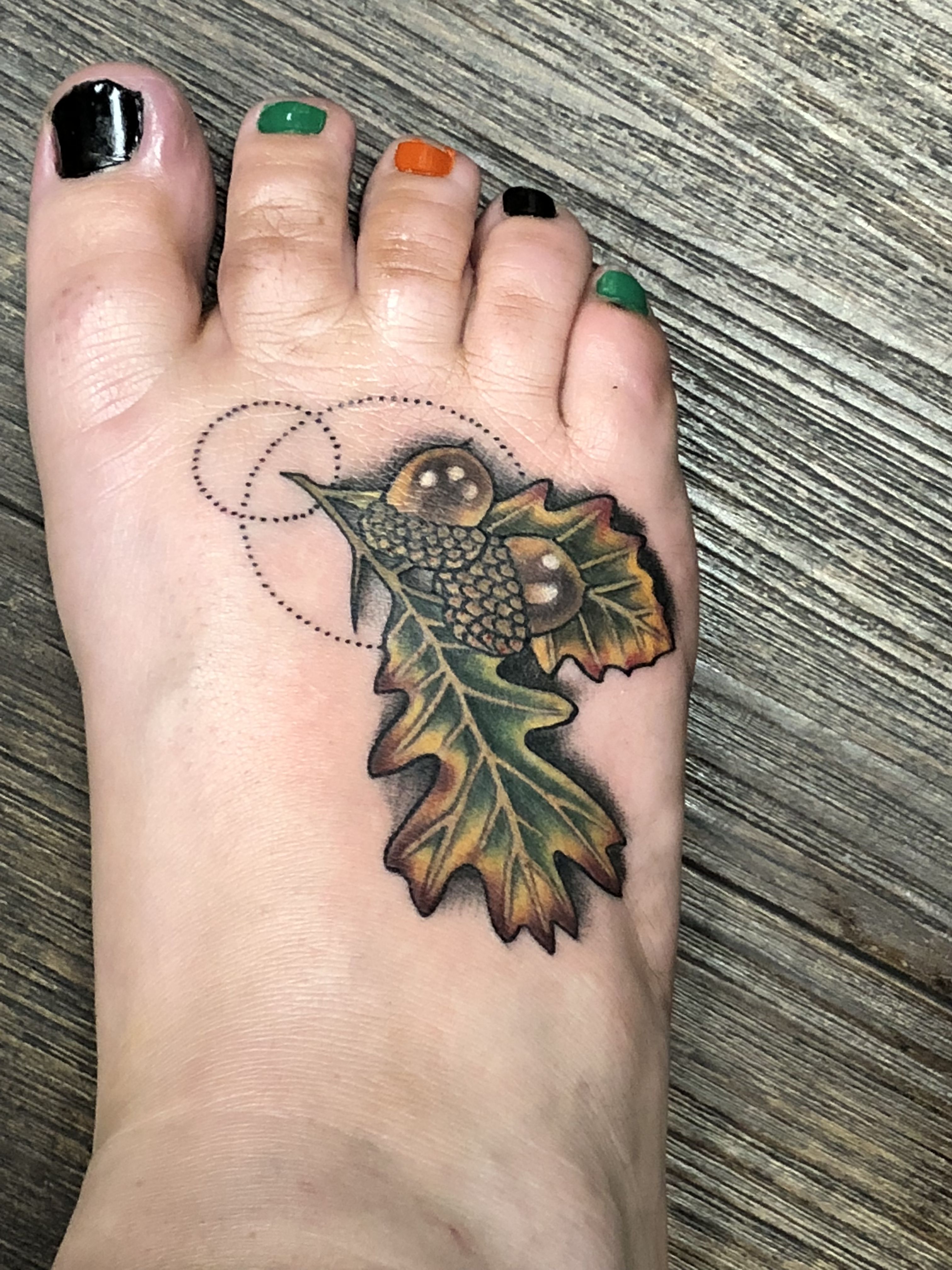 Acorn Foot Tattoo