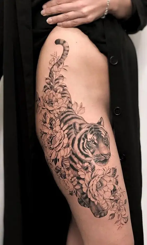 Aggregate 81 Tiger With Flowers Tattoo Drawing Super Hot In Cdgdbentre