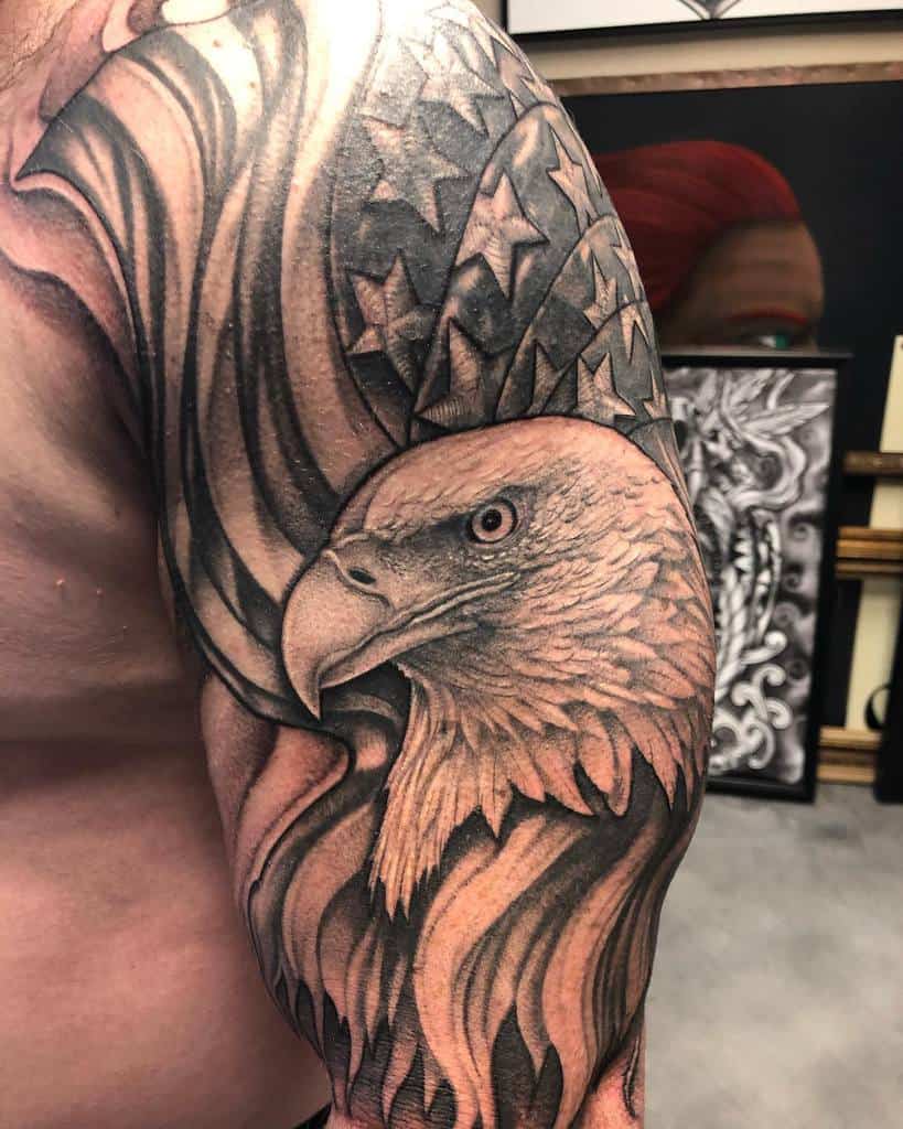 Airy Bald Eagle Arm Tattoo American Flag Tattoos Designs American Flag