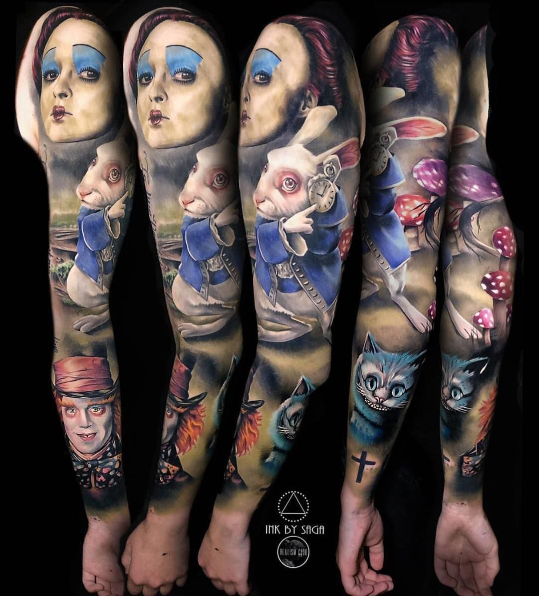 Alice In Wonderland Sleeve Tattoo Alice And Wonderland Tattoos