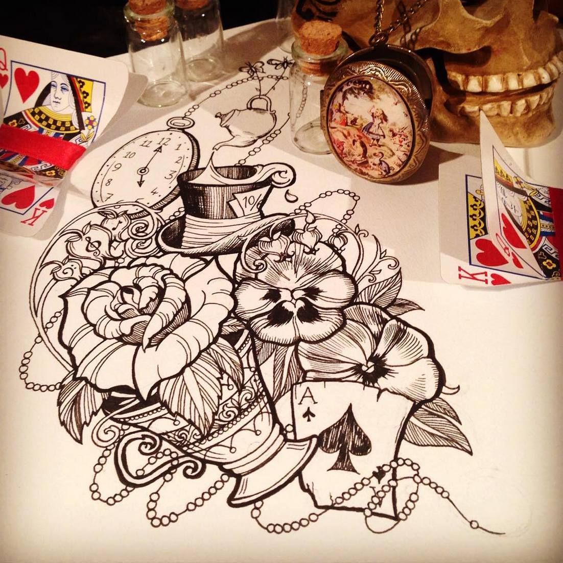 Alice In Wonderland Tattoo Stencils