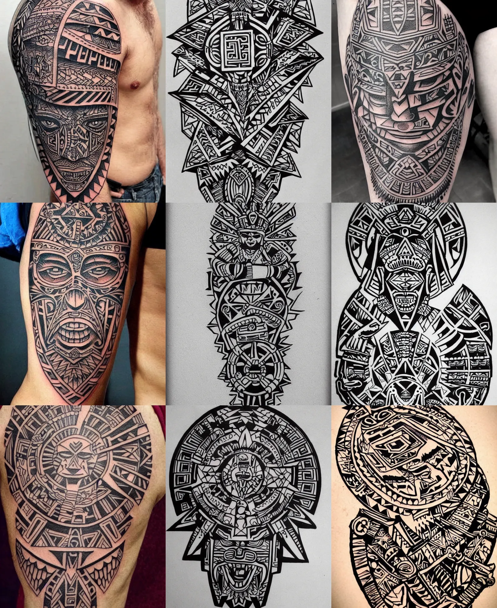 Amazing Detailed Aztec Tattoo Stencil Stable Diffusion