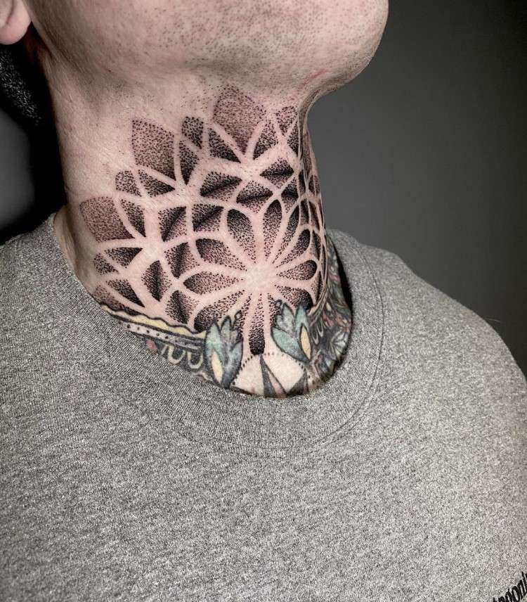 Amazing Dotwork Mandala Neck Tattoo By Niall Shannon Uk Throat