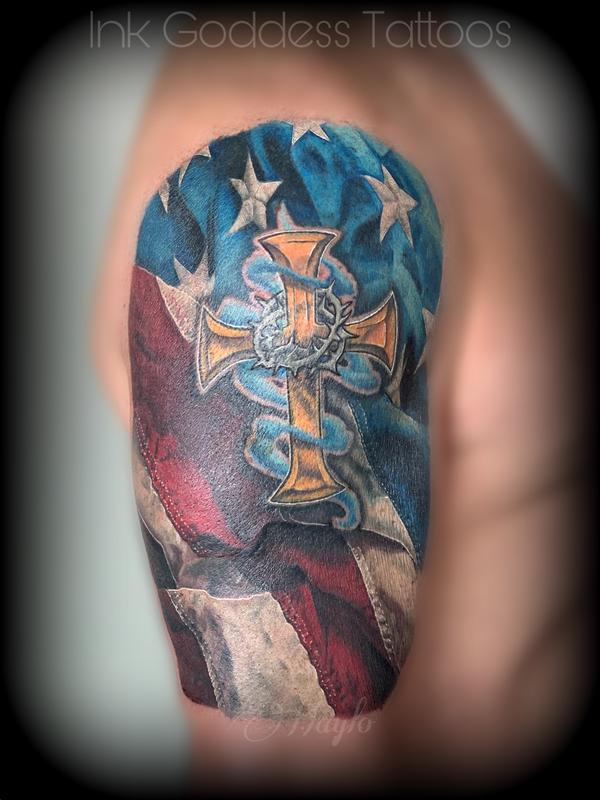 American Flag And Cross Tattoo By Haylo By Haylo Tattoonow