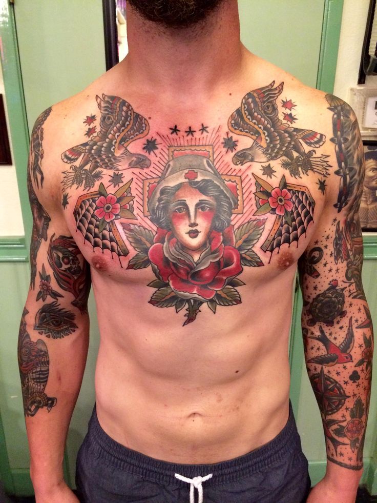 American Traditional Chest Tattoos