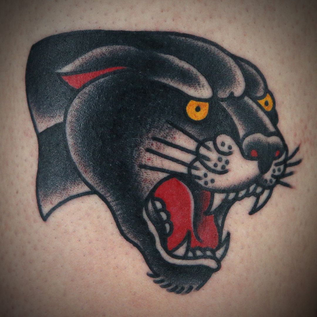 American Traditional Panther Head Tattoo By Cleen Rock One