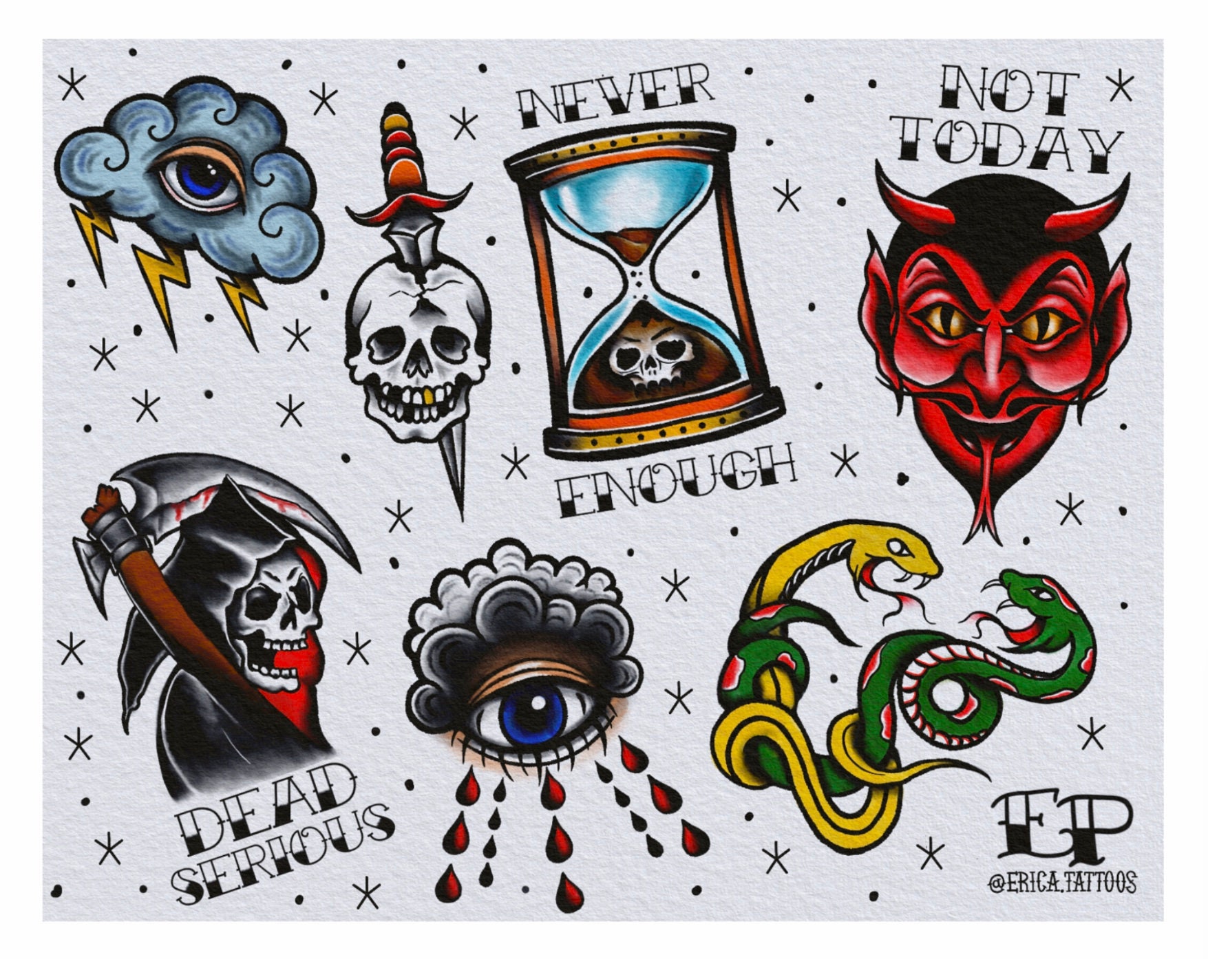 American Traditional Tattoo Flash Sheet On Craiyon