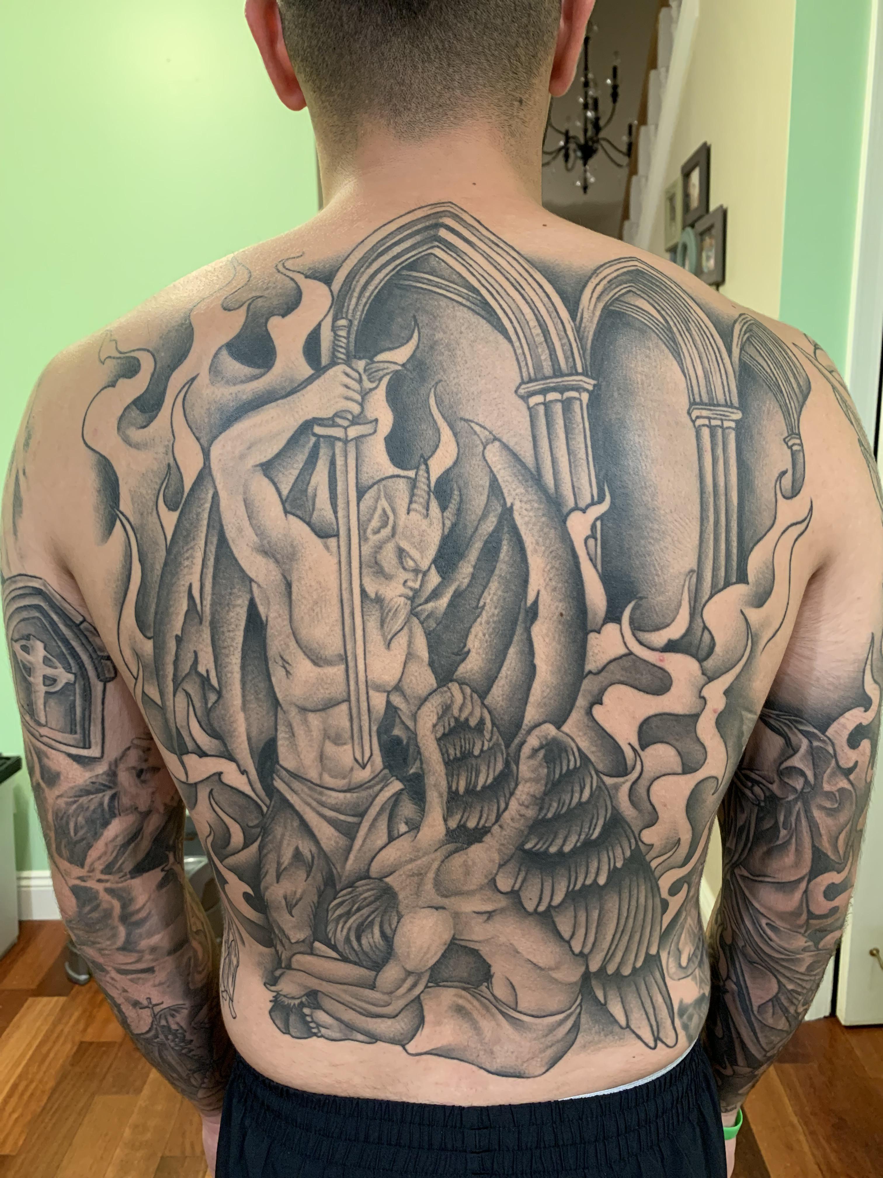 Angel And Demon Done By Devin Goff At American Skin Art In Buffalo Ny