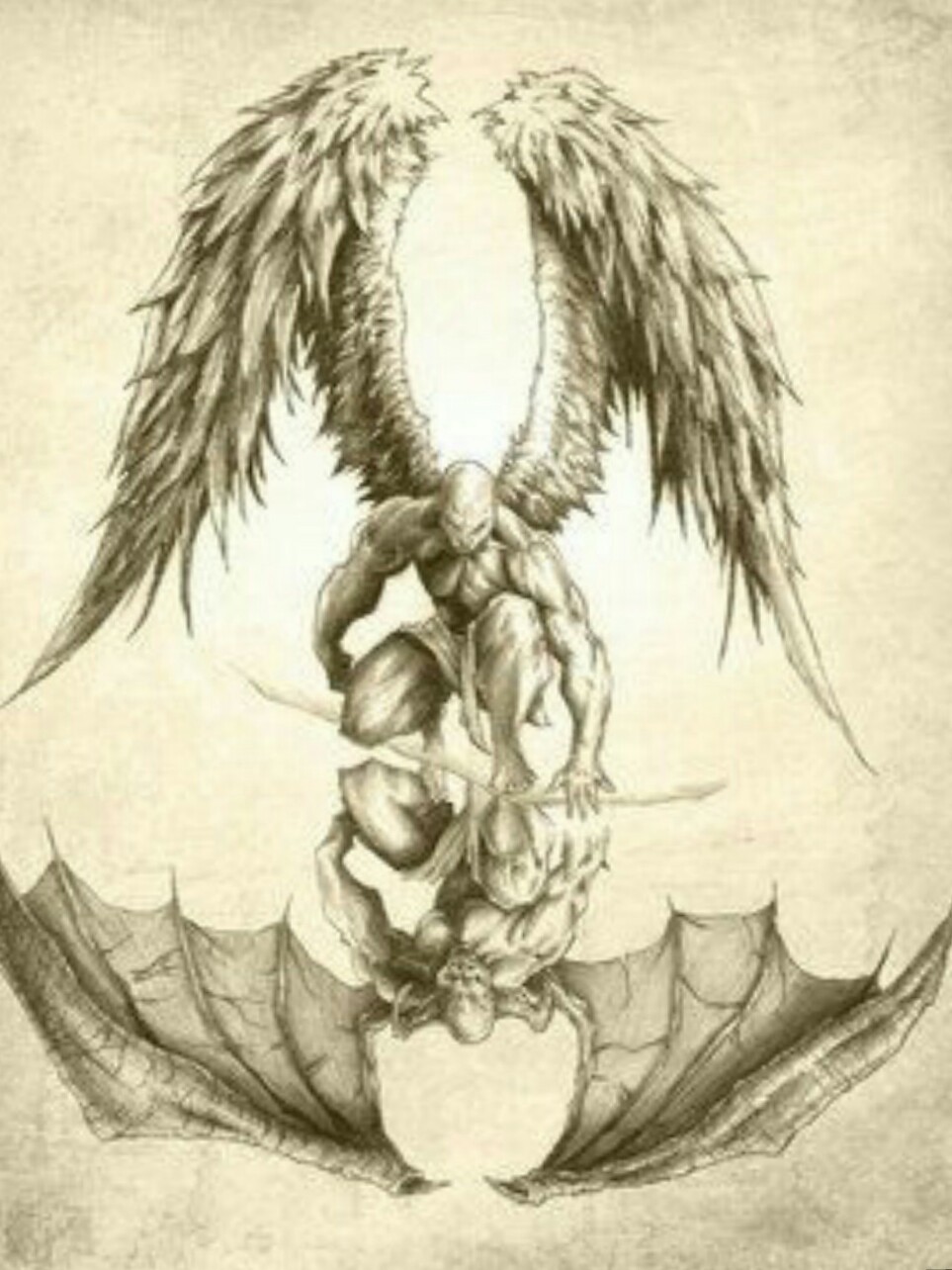 Angel And Demon Fighting Tattoo Angel Fighting Demon Tattoos Cool