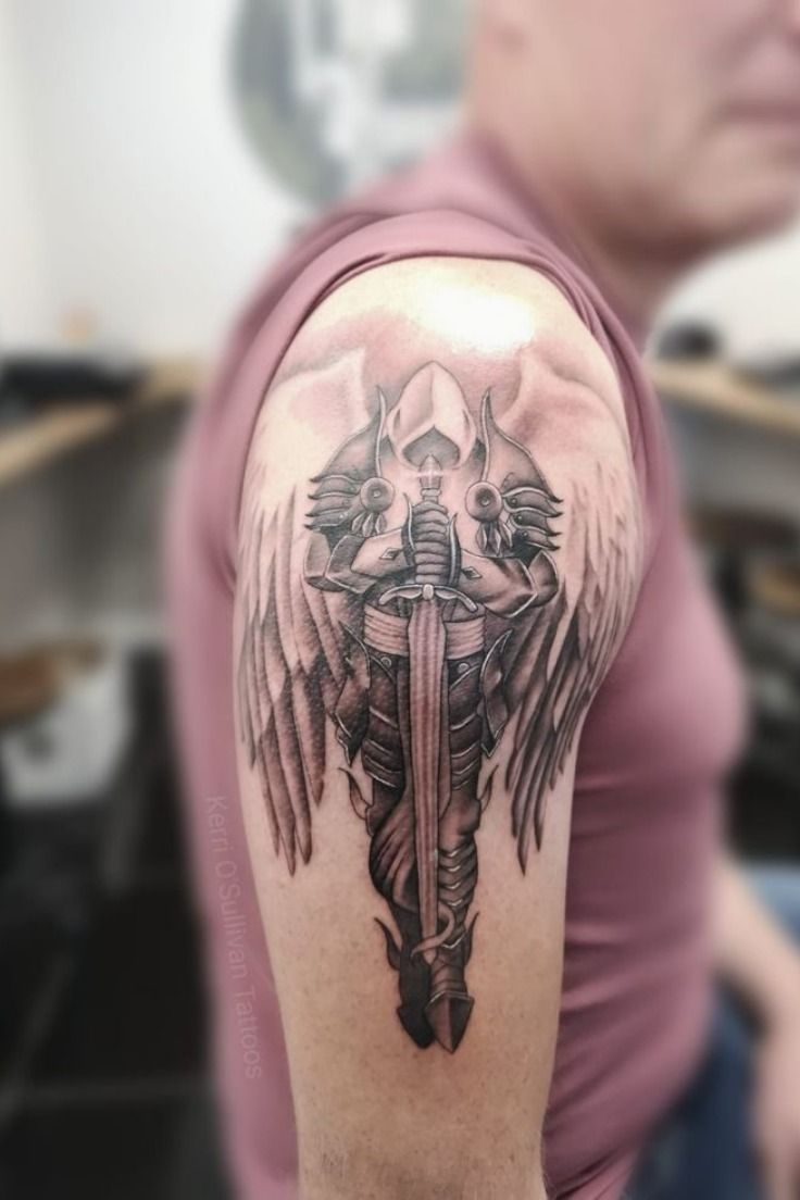 Angel Warrior Tattoo Guardian Angel Tattoo Angel Tattoo Men Tattoos