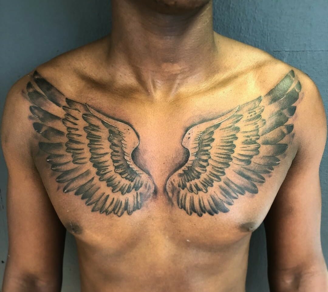 Angel Wing Tattoo In 2022 Cool Chest Tattoos Wing Tattoo Men Wing