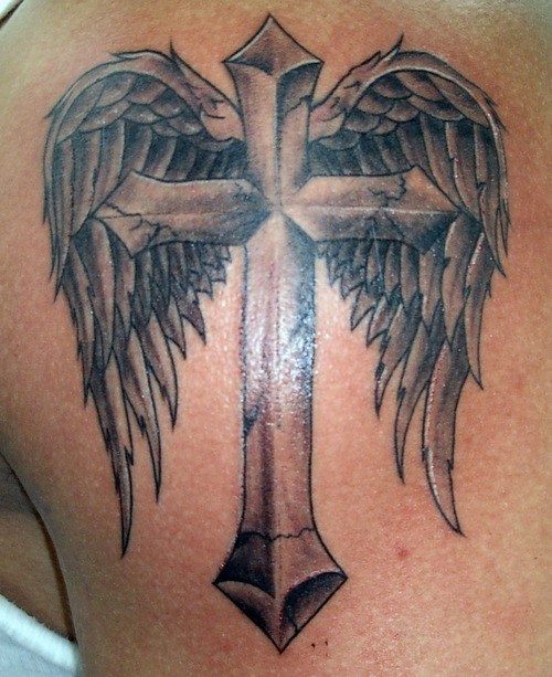 5 Stunning Angel Wings and Cross Tattoo Designs