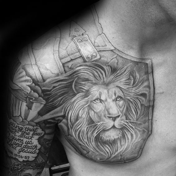 Armor Plate Male Lion Tattoo On Shoulders Schulterpanzer Tattoo Head