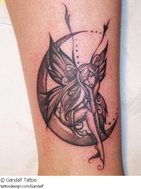 Art Tattoo Of A Fairy Sitting On The Moon Tattoos Fairy Tattoos