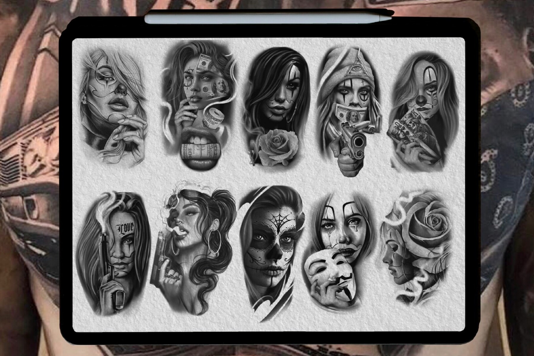 Artstation Procreate Chicano Tattoo Stencil Chicano Stamp Chicano