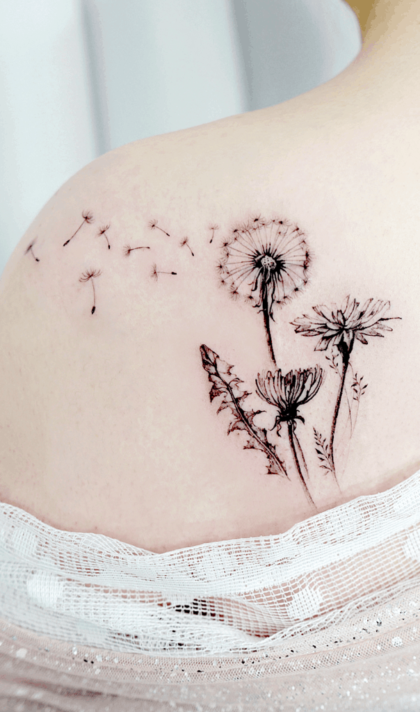 Back Shoulder Dandelion Birds Tattoo Design Tattoobite Com