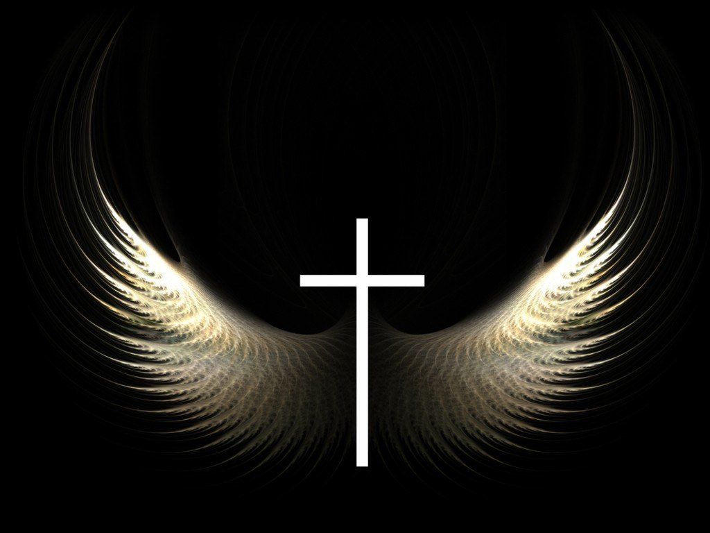 Beautiful Christian Cross With Folded Angel Wings Vector Image