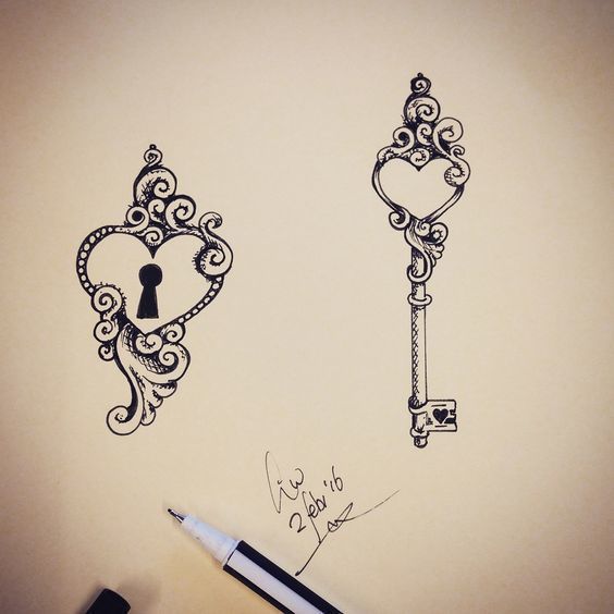 Beautiful Design For Couples In Love Locked Heart And A Key For It