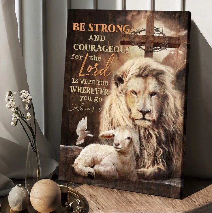 Beautiful Lion Drawing Lamb Cross Be Strong And Courageous Matte Can