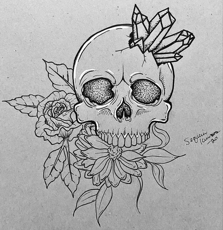 Beautiful Skull Tattoo Pencil Sketch With Soft Shading King Crown Hat