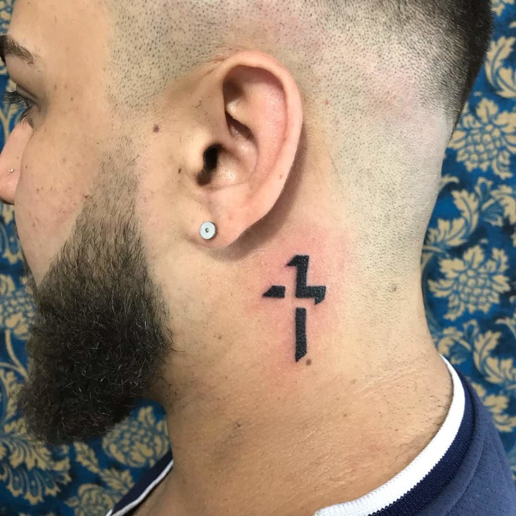 Behind Ear Cross Tattoos