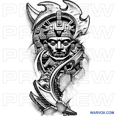 Biomechanical Aztec Warrior Sleeve Tattoo Design Aztec Tattoos