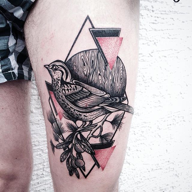 Bird On A Branch And Triangle Tattoo Tattoogrid Net