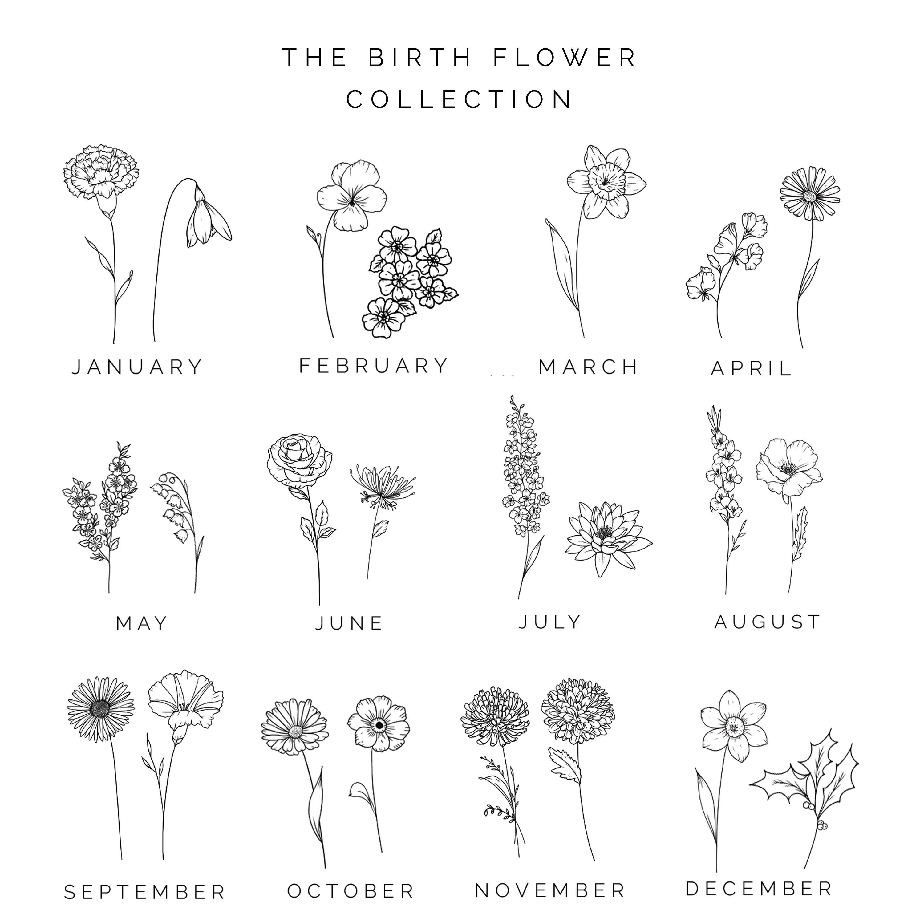 Birth Flowers Temporary Tattoos Birth Month Flower Tattoos Etsy Uk