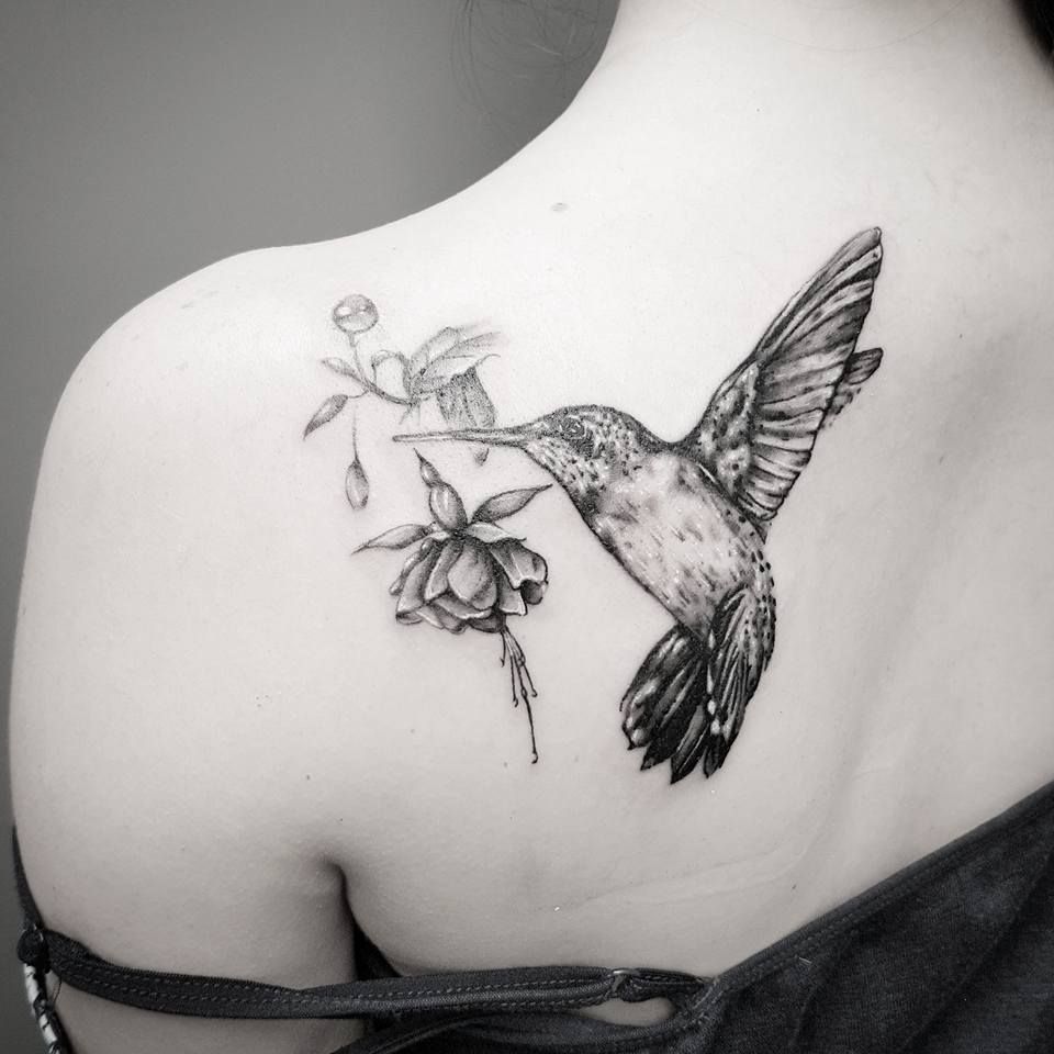 Black And Grey Hummingbird Tattoo Design Hummingbird Flower Tattoos