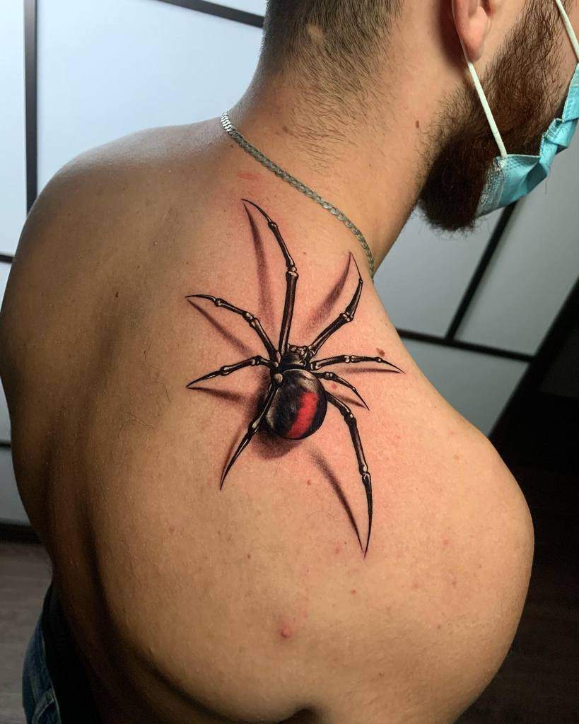 Black Ink Shoulder Tattoo Of Detailed Spider Web Tattooimages Biz