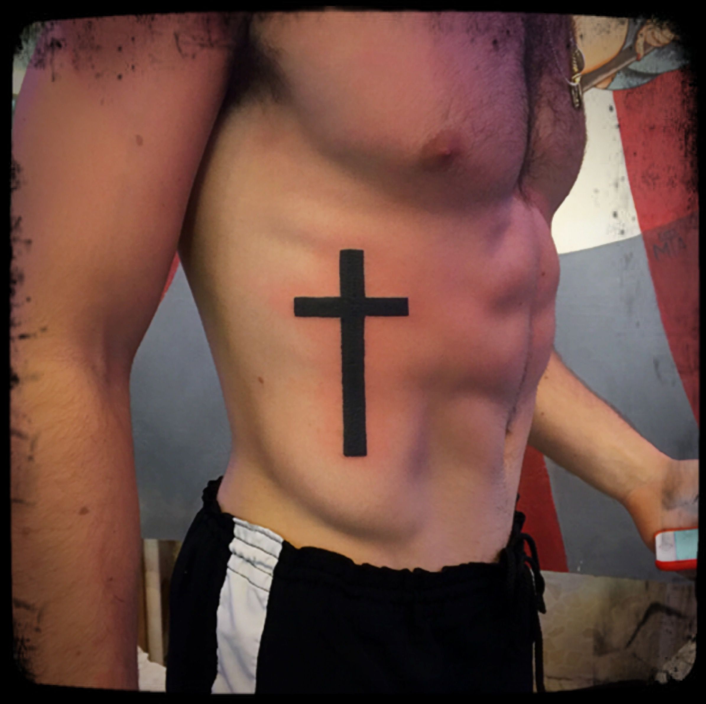 Black Simple Cross On Ribs Tattoo By Jenny Forth Miami Cross Rib