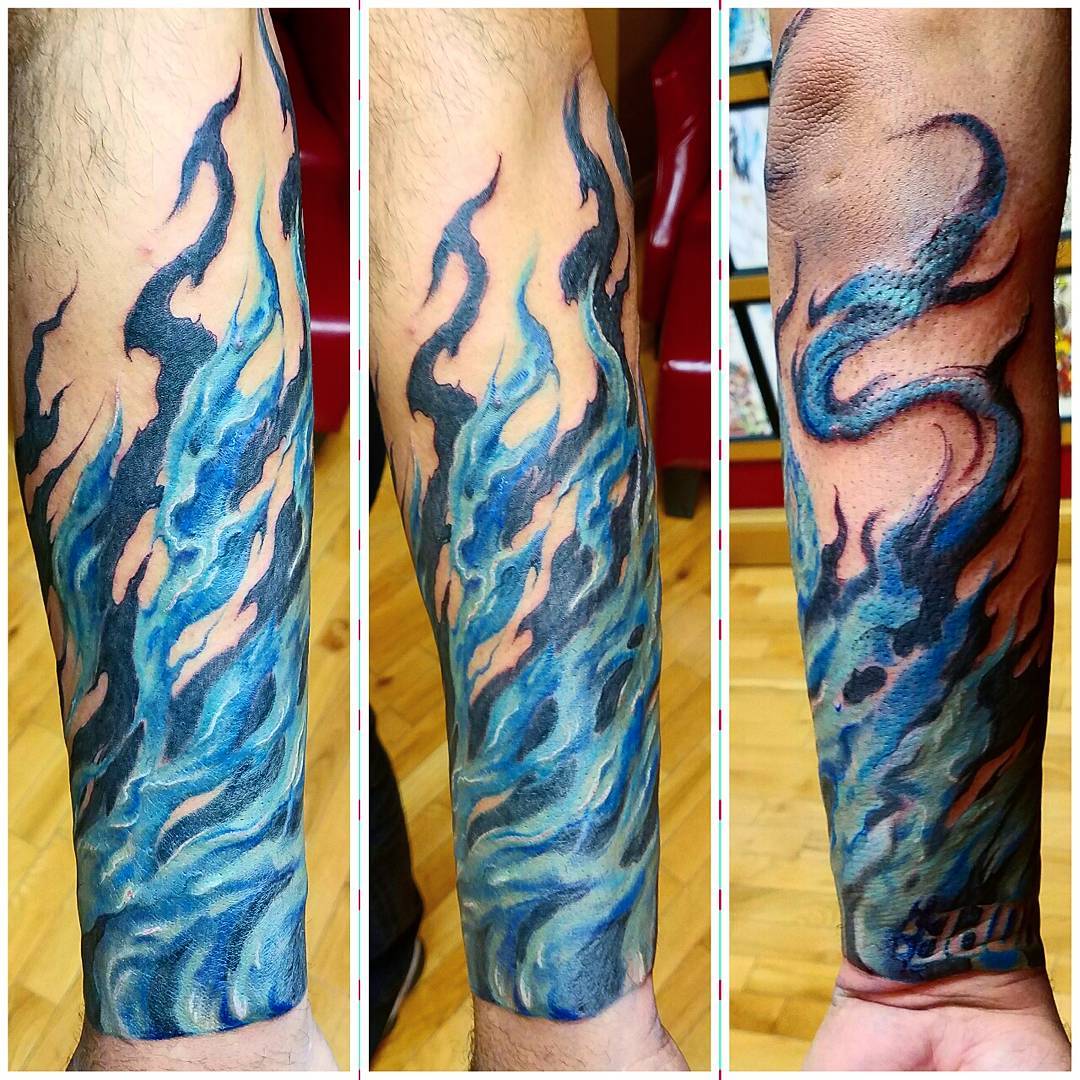 Blue Flames Both Wrist Tattoo Flame Tattoos Fire Tattoo Chester