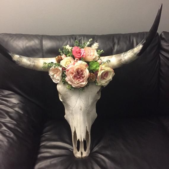 Boho Chic Bull Skull With Flowers Cow Skull Decor Longhorn Skull