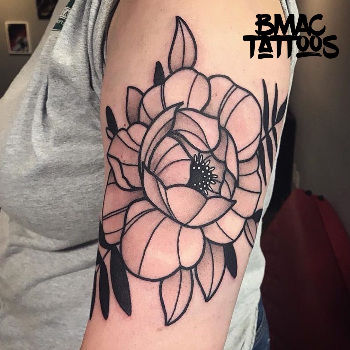 Bold Line Floral Upper Arm Tattoo By By Artist Brandon Mckeever Bmac