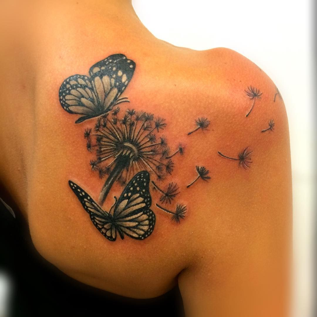 Butterfly Front Shoulder Tattoos For Women