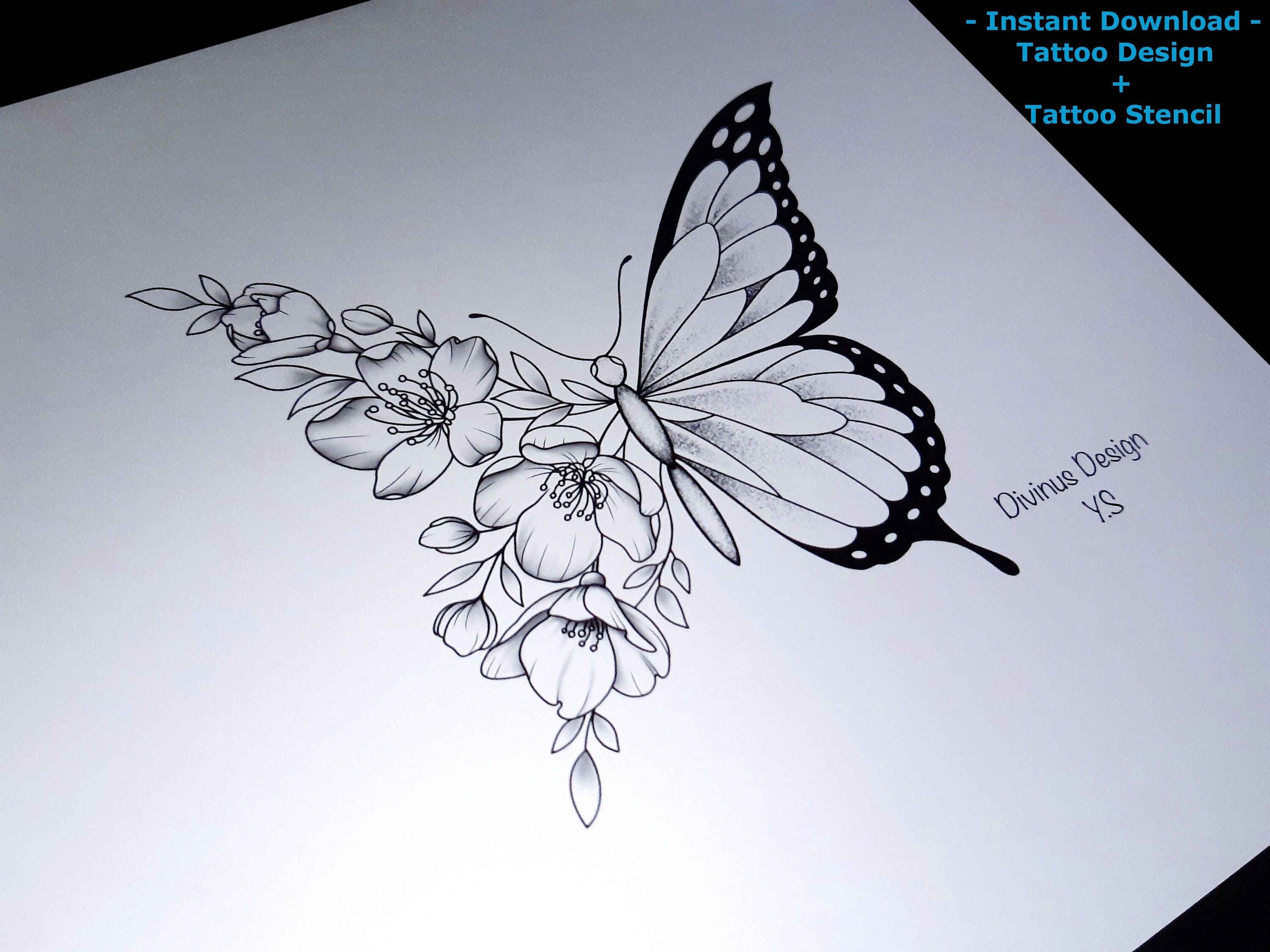 Butterfly Tattoo Design And Stencil Butterfly Tattoo Etsy