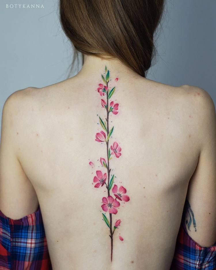 Cherry Blossom Spine Tattoo By Tattooist Flower Tattoos For Women