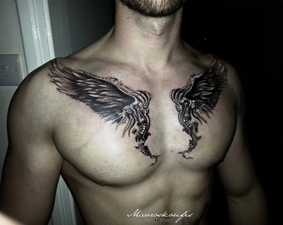 5 Stunning Chest Tattoos Of Wings Designs