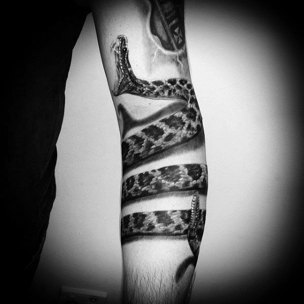 Coiled Rattlesnake Guys Forearm 3D Shadow Tattoo Designs Rattlesnake